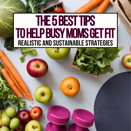 Fruits, vegetables, and a set of dumbbells on a counter.