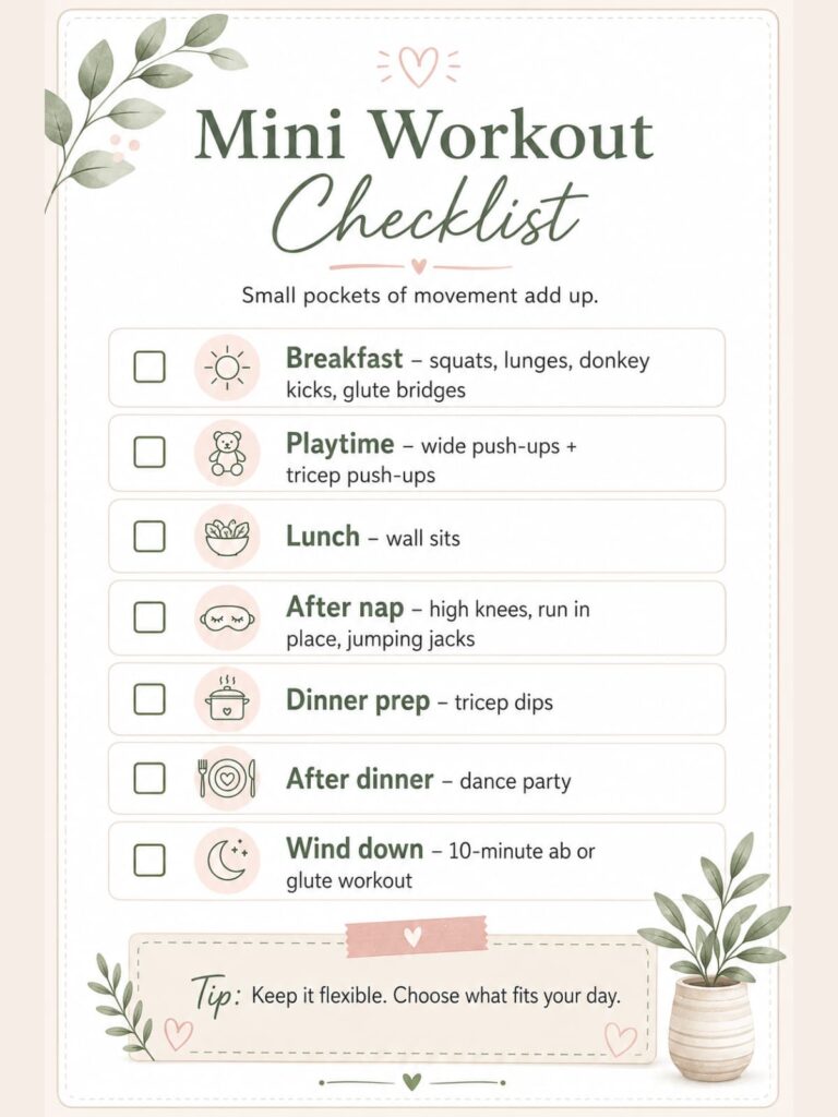 A mini workouts throughout the day checklist.