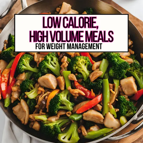 A stir-fry with veggies and chicken on the stove for low calorie, high volume meals featured image.