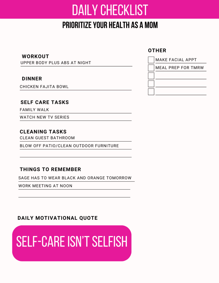 daily checklist for moms self-care as moms