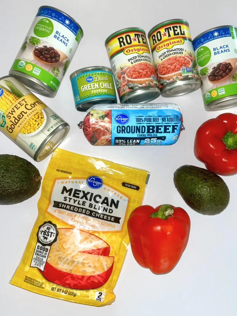 Ingredients for the Mexican chili on a counter.