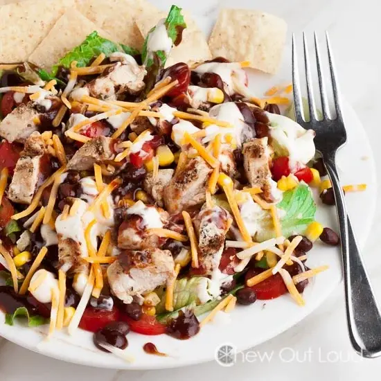 BBQ Chicken Salad on a plate next to a fork.
