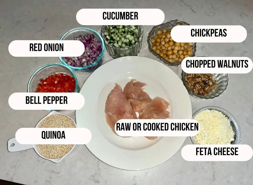 Ingredients for the Mediterranean Grain Bowl all lined up and measured out.