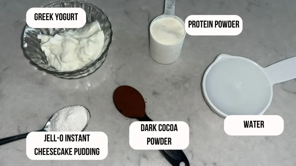 Individually portioned ingredients for the protein pudding.