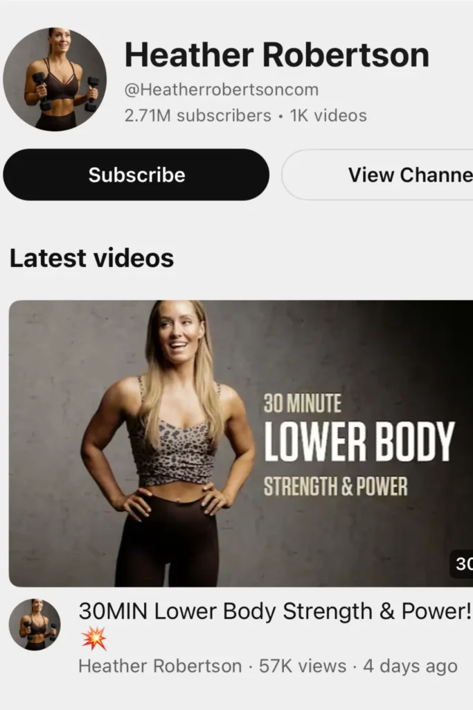 An image of Heather Robertson's YouTube page with button to subscribe.