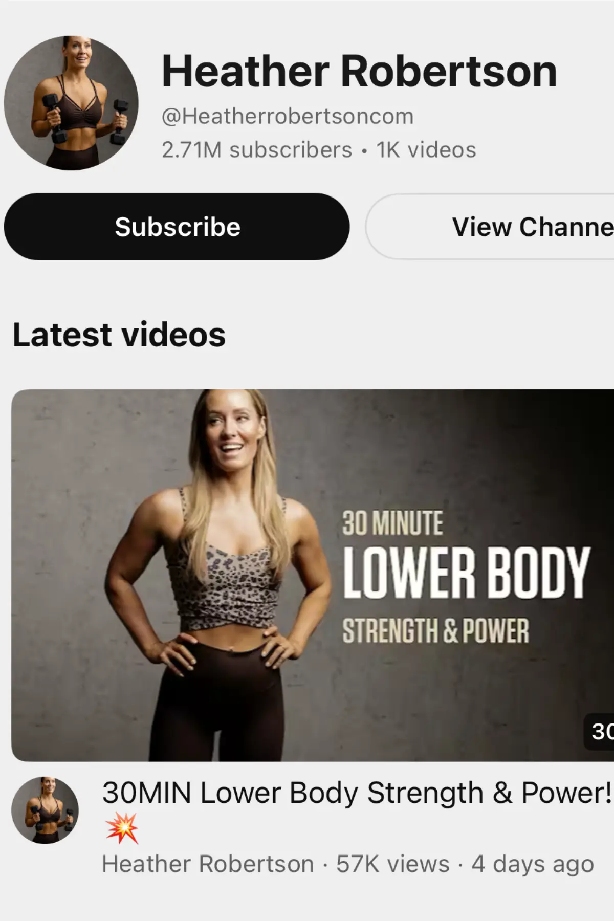 An image of Heather Robertson's YouTube page with button to subscribe.