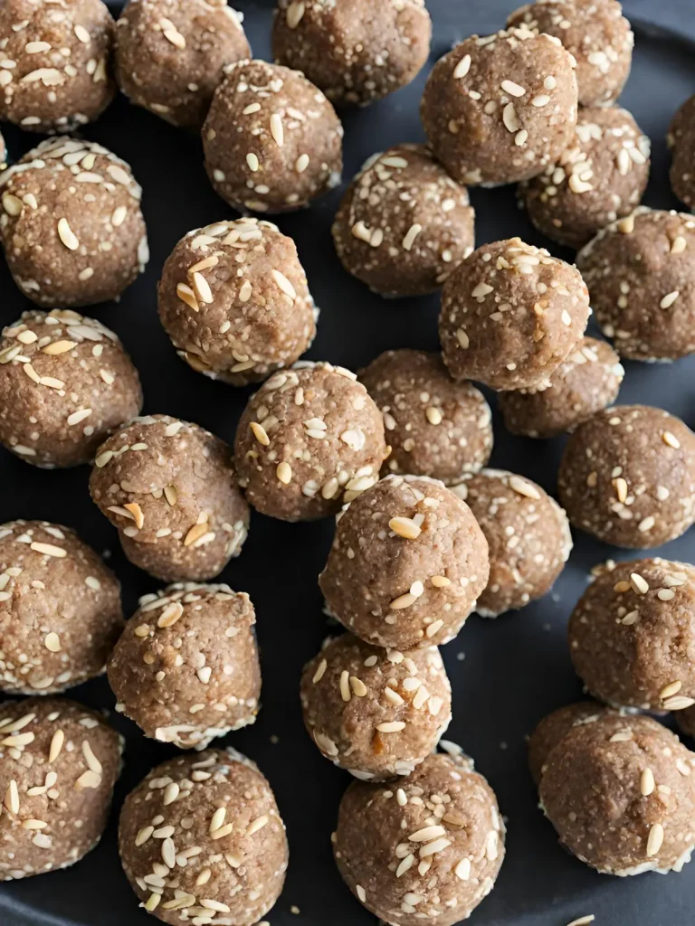 Protein balls stacked on top of one another on a cookie sheet.