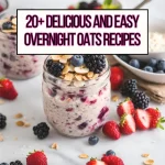 Overnight oats topped with berries on a counter next to a bowl of berries.