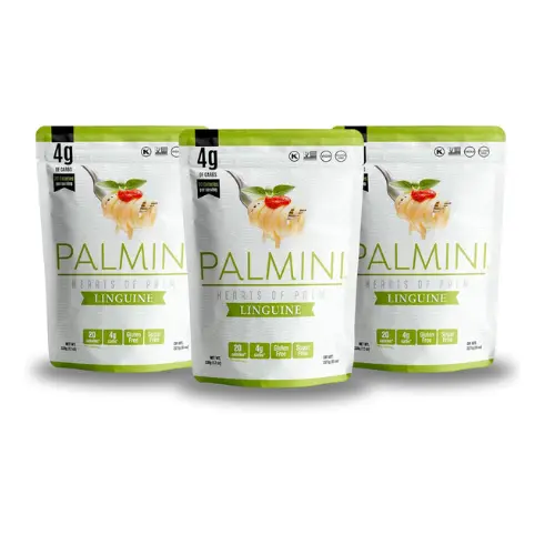 Packages of Palmini low calorie and low carb pasta.