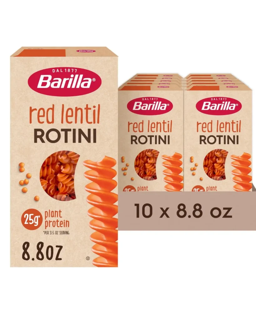 Boxes of Barilla Red Lentil rotini.