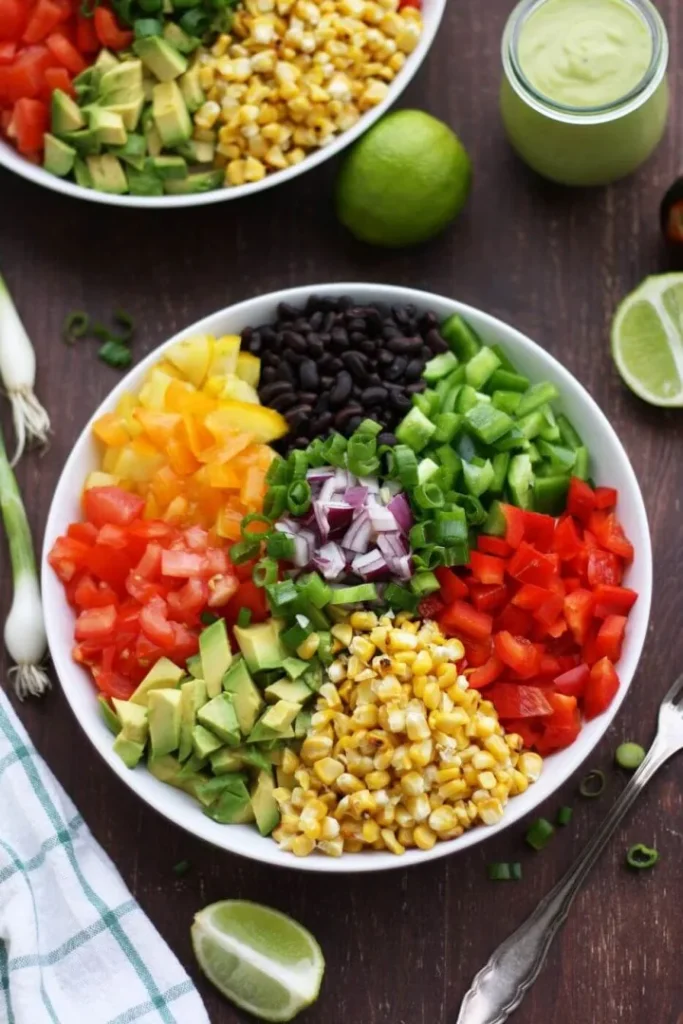 A vegan Mexican chopped salad on a table.
