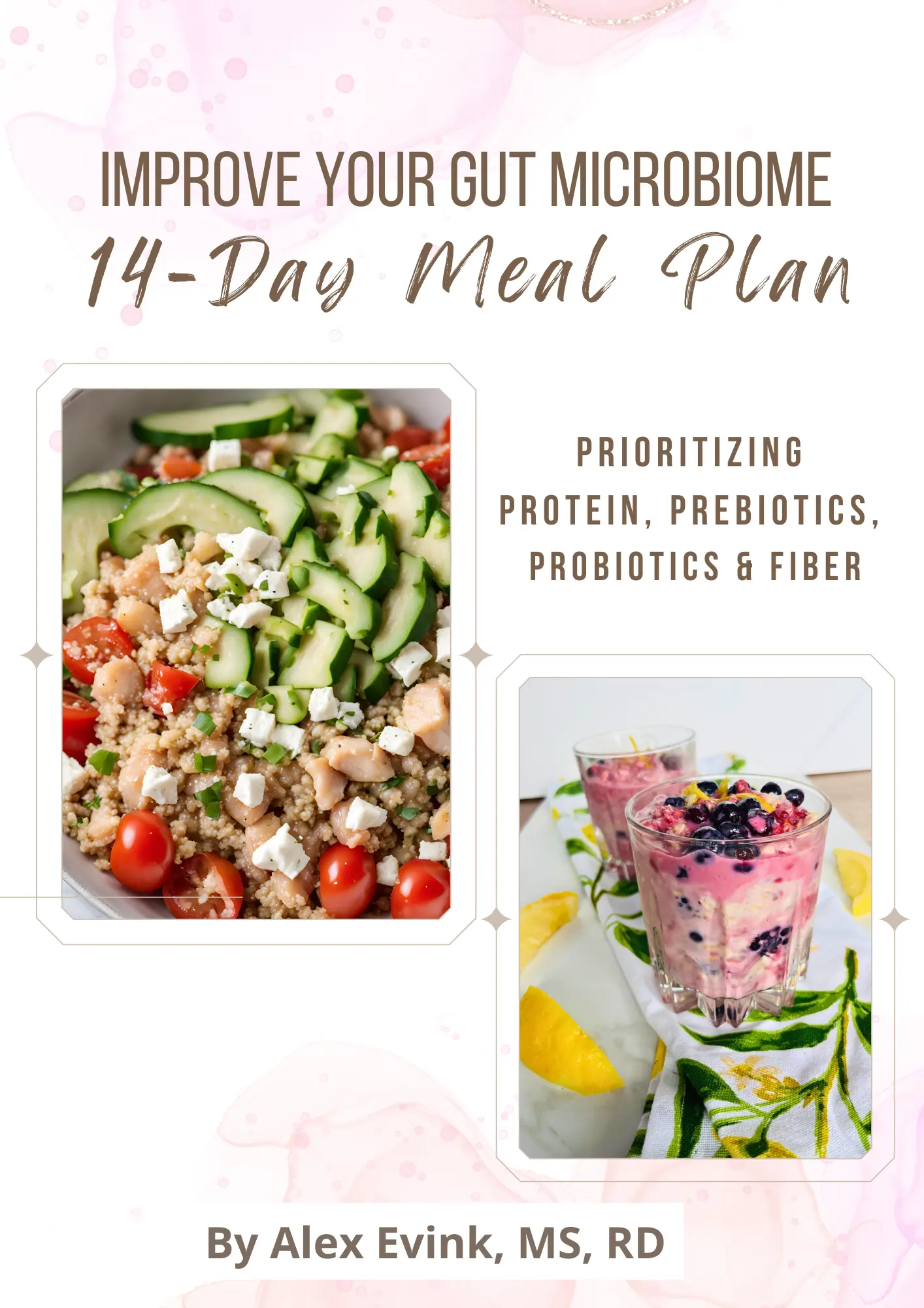 Improve your gut microbiome 14-day meal plan e-book cover.