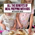 Two young girls decorating donuts at the kitchen counter for all the benefits of meal prepping with kids featured image.