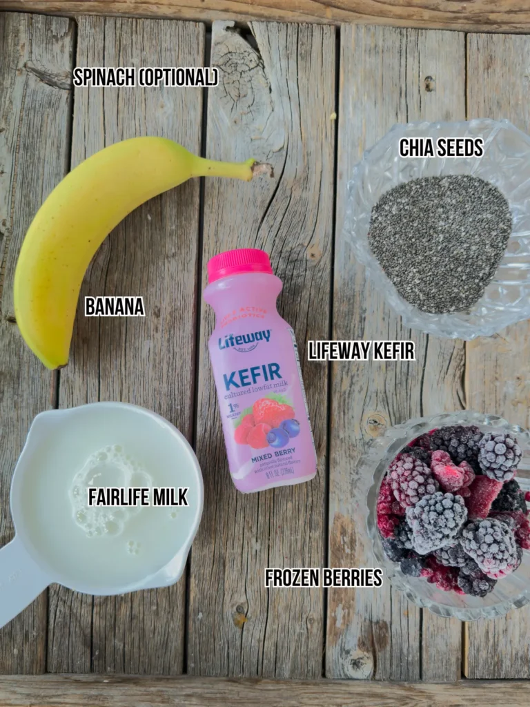 The ingredients for the banana berry smoothie.