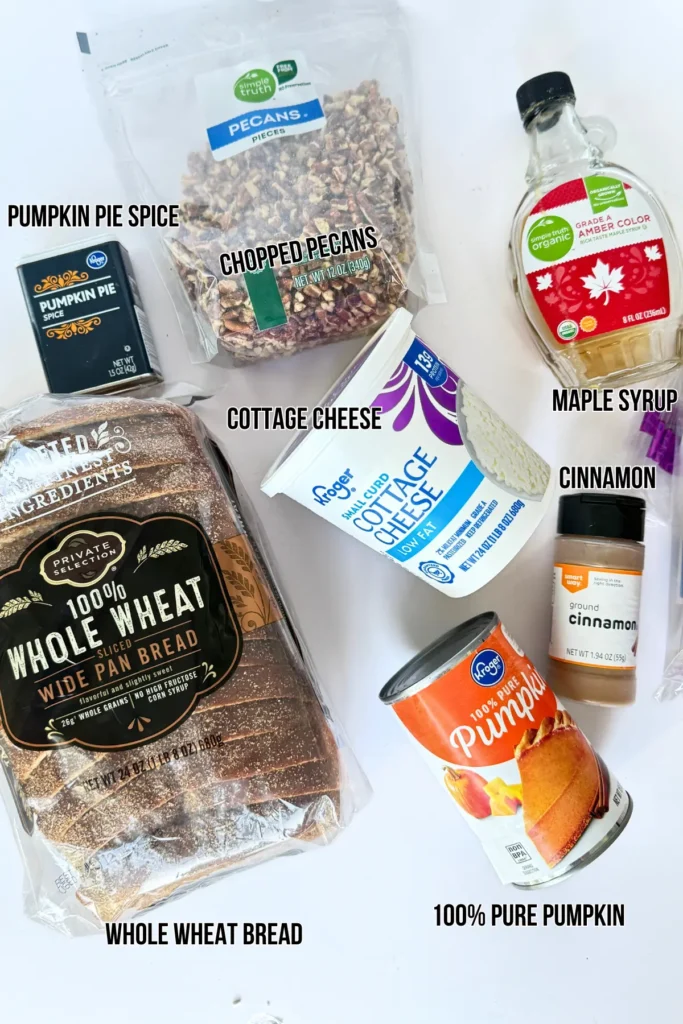 The ingredients for the cottage cheese and pumpkin toast on a counter.