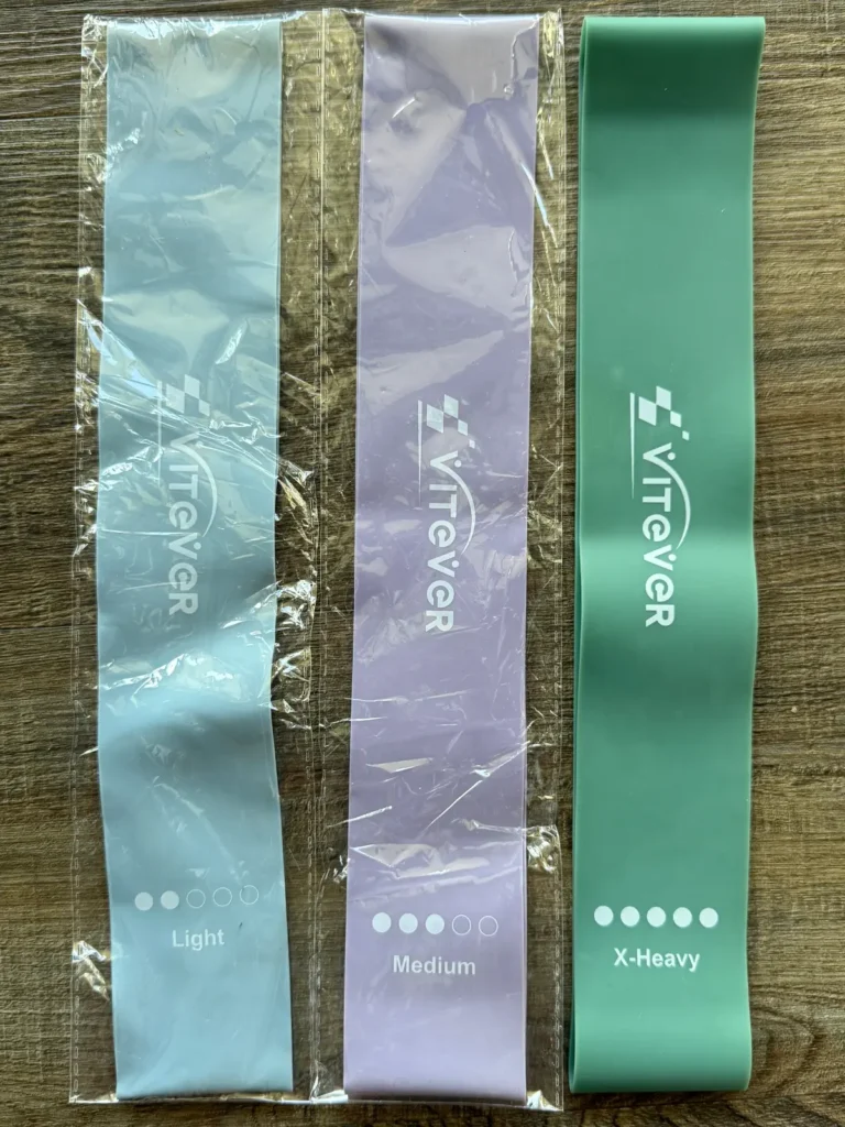 A set of three resistance bands.