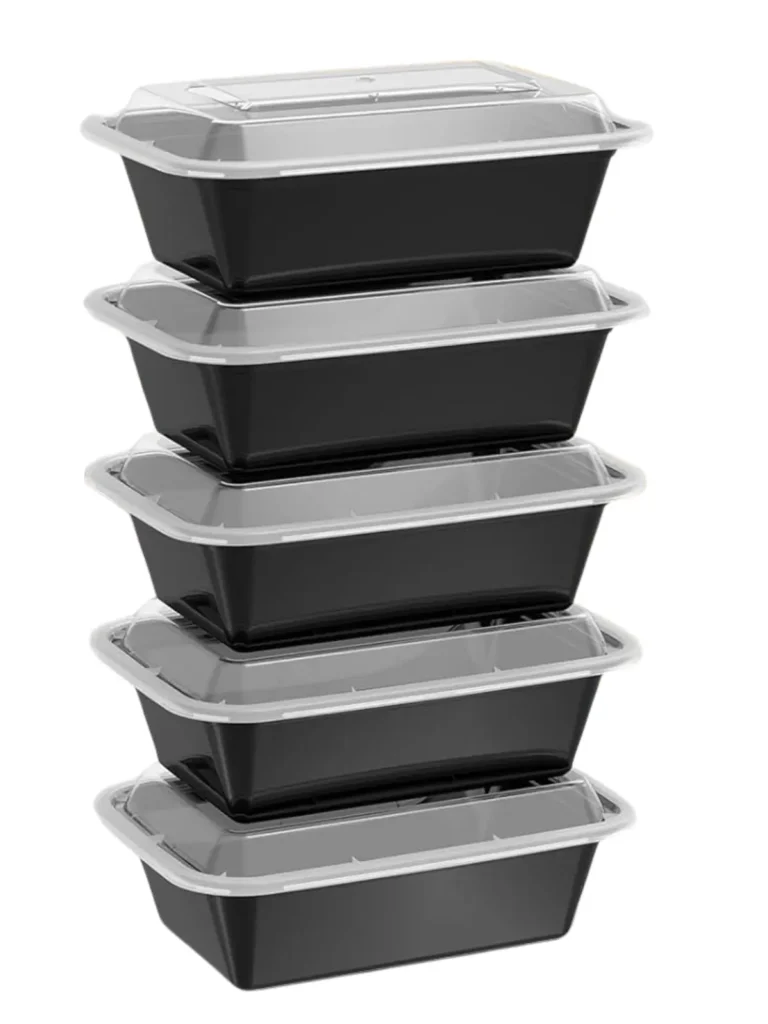 Freezer containers stacked on top of one another.