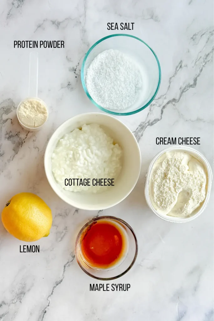 Ingredients for the protein whip on a counter.