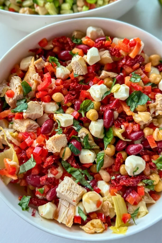 Italian dense bean salad in a large bowl. 