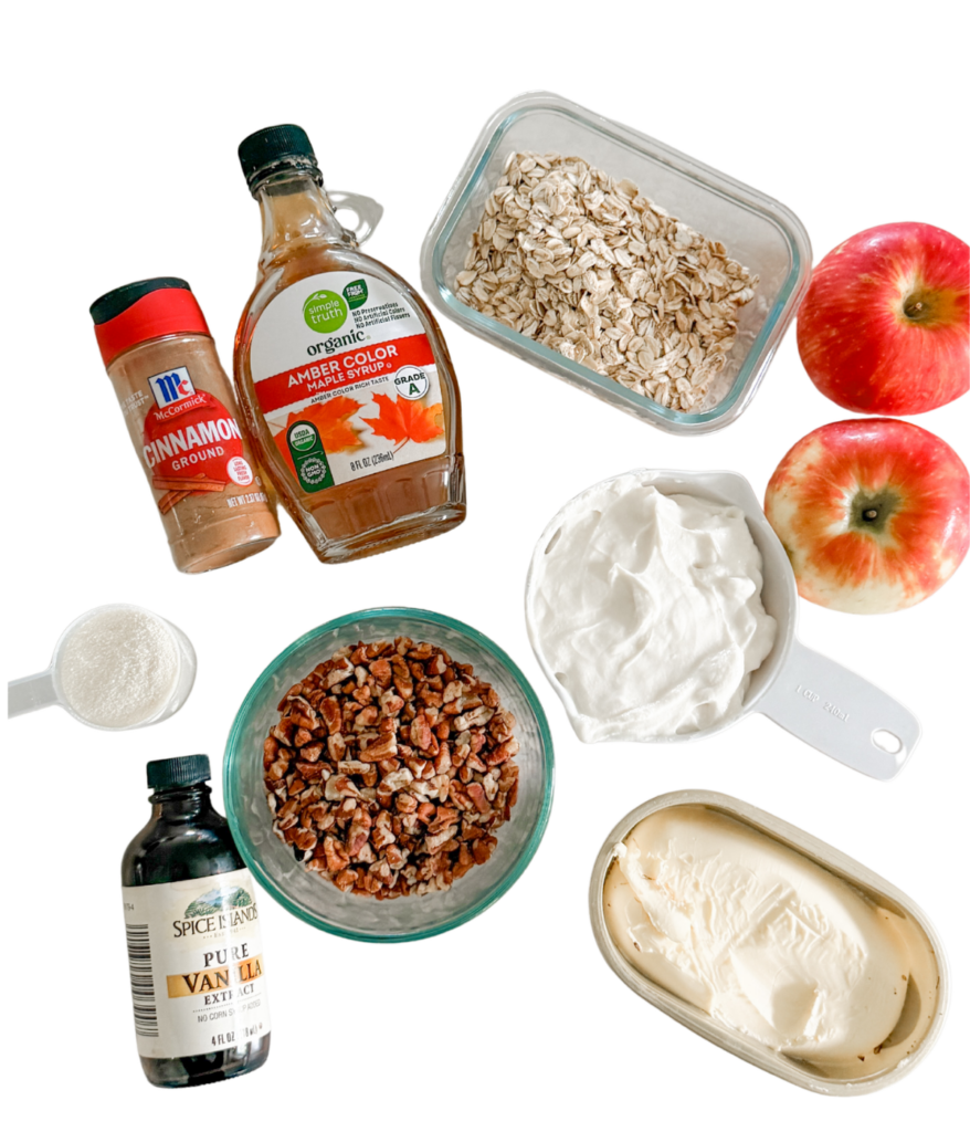 The ingredients for the apple pie meal prep breakfast jars.