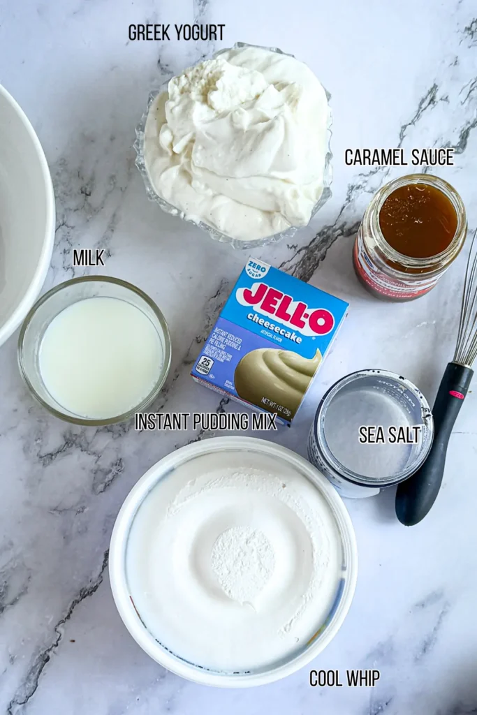The ingredients for the cheesecake dip on a counter.
