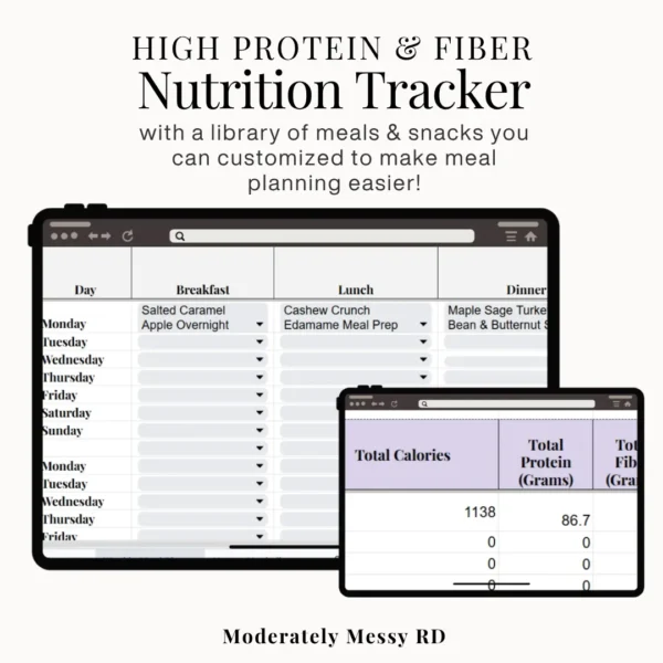 Two ipads showing the master library on the meal planning nutrition tracker to show that you can collect a database of recipes.