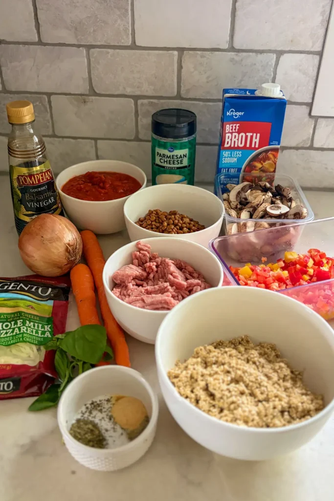 The ingredients for the Italian casserole on a counter.